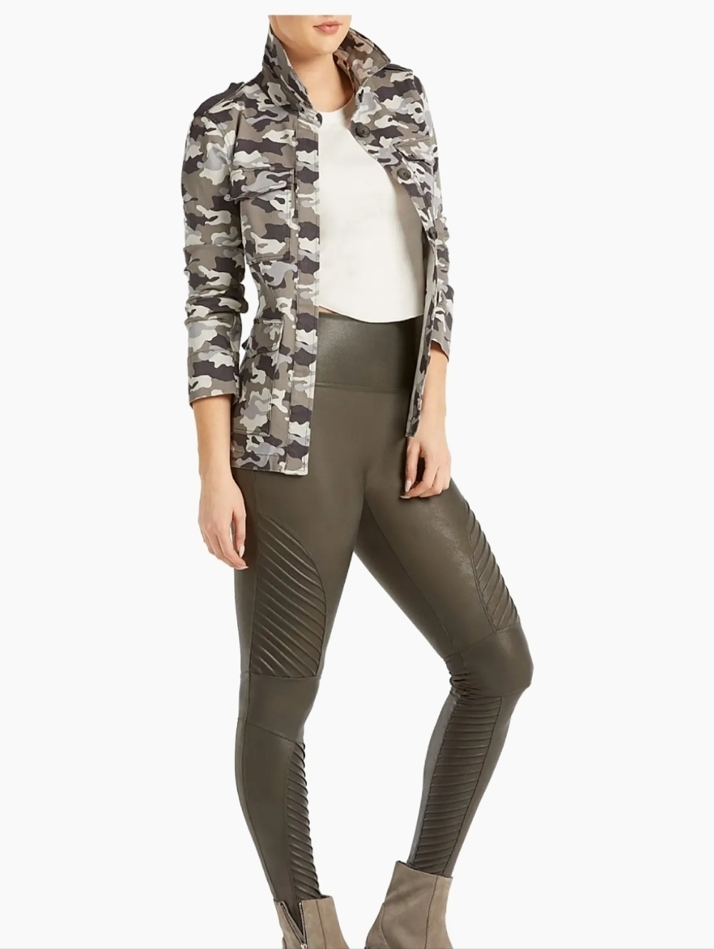 Spanx Faux Leather Moto Leggings Metallic Dark Gray Size Small Whimsigoth Style